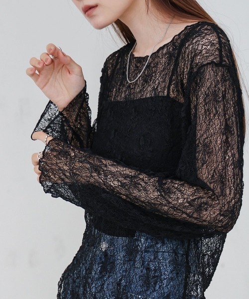 Bab（バブ）の「アシメヘムデザインスリットレーストップス（Tシャツ/カットソー・レディース・ブラック/オフホワイト・FREE）」の21枚目の写真