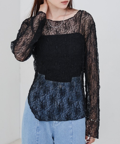 Bab（バブ）の「アシメヘムデザインスリットレーストップス（Tシャツ/カットソー・レディース・ブラック/オフホワイト・FREE）」の22枚目の写真