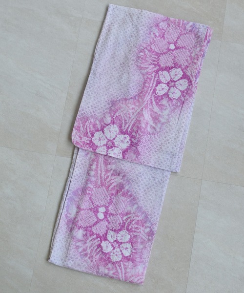 絞り浴衣 utatane 紫×ローズピンク 有松絞り浴衣3点セット utatane 香り立つ桜色（浴衣）｜utatane
