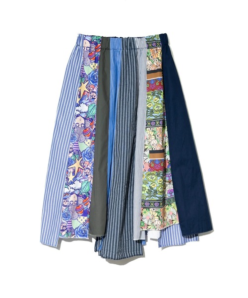 新品タグ付 Diagram イヘレム配色ラップスカート 異素材 パッチワーク S ScoLar/スカラー 異素材Mix パッチワークSK（スカート）｜ScoLar