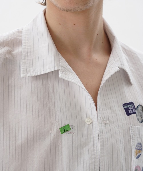 MASONPRINCE（メイソンプリンス）の「オーバーサイズ ステッカープリント 半袖シャツ DCS2047【MASONPRINCE】（シャツ/ブラウス・メンズ・ホワイト・L/M/S）」の4枚目の写真