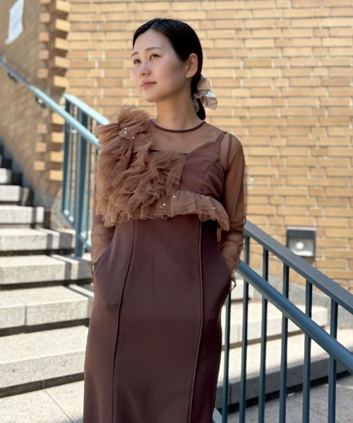 セール】【ANDRESD】pearl bustier dress［パールビスチェドレス