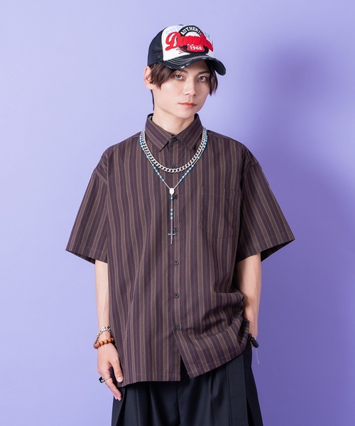 a.p.o.v.(エーピーオービー)の「a.p.o.v. レトロストライプシャツ(シャツ/ブラウス・メンズ・ブラウン/ベージュ/ブラック・ONESIZE)」の2枚目の写真