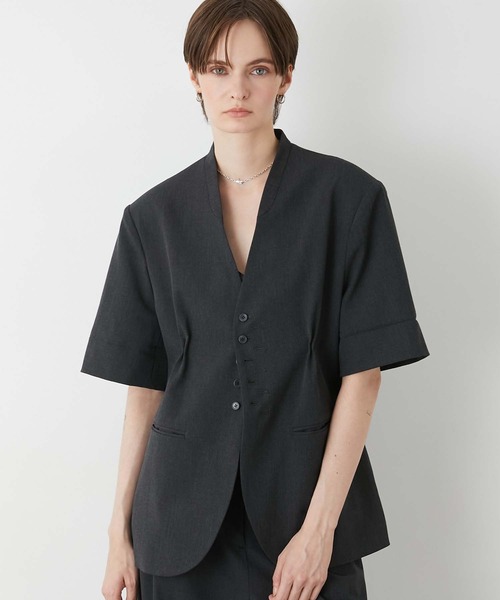 LA PEAU DE GEM（ラポドゥジェム）の「【LA PEAU DE GEM】halfsleeve hole jacket/ハーフスリーブホールジャケット（テーラードジャケット・レディース・ブラック/グレー/ベージュ・FREE）」の11枚目の写真