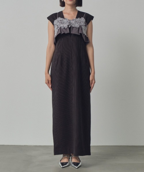 セール】ピンストライプスリーブレスビスチェドレス / pinstripe