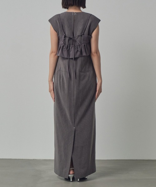 セール】ピンストライプスリーブレスビスチェドレス / pinstripe