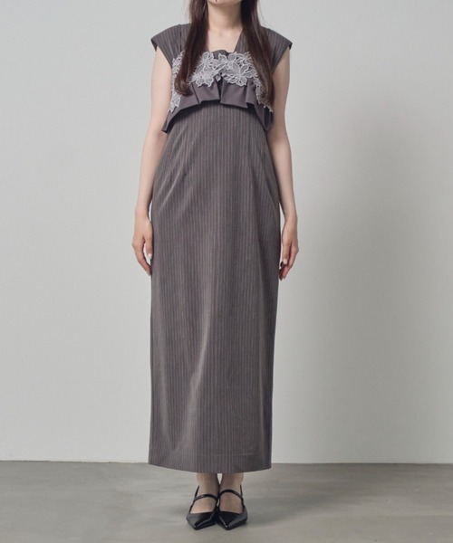 セール】ピンストライプスリーブレスビスチェドレス / pinstripe