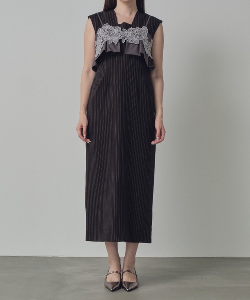 セール】ピンストライプスリーブレスビスチェドレス / pinstripe