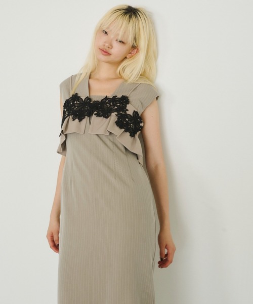 セール】ピンストライプスリーブレスビスチェドレス / pinstripe