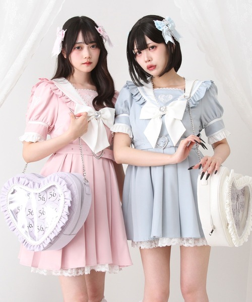 DearMyLove(ディアマイラブ)の「ハートレースリボンセーラーワンピース(ワンピース・レディース・ブラック系その他/ブラック/サックスブルー/ベビーピンク/ピンク系その他/ブルー系その他・MEDIUM/LARGE/LL/3L)」の13枚目の写真