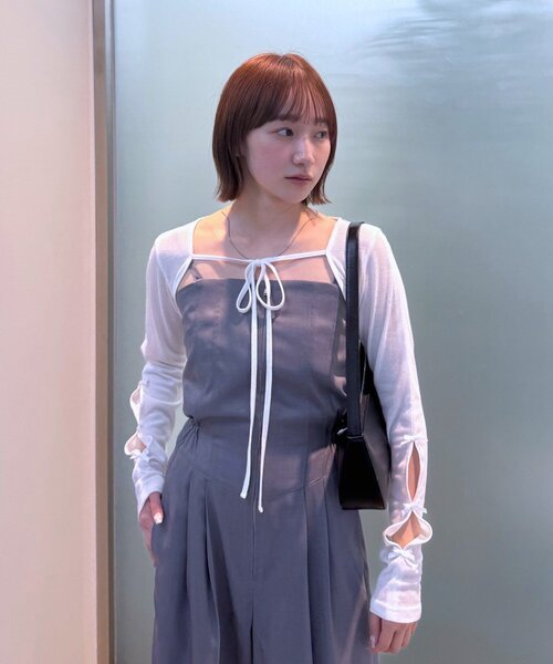 mline（エムライン）の「クロップドリボンカーデ（カーディガン/ボレロ・レディース・オフホワイト/ブラック/ピンク/グレー/イエロー・FREE）」の2枚目の写真