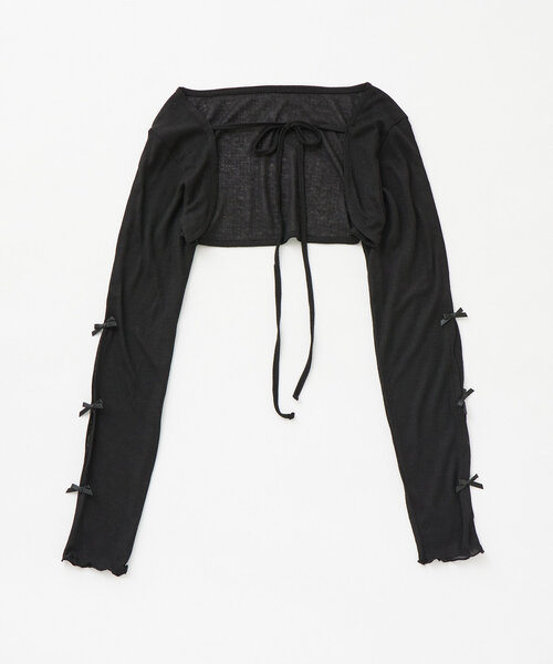 mline（エムライン）の「クロップドリボンカーデ（カーディガン/ボレロ・レディース・オフホワイト/ブラック/ピンク/グレー/イエロー・FREE）」の3枚目の写真