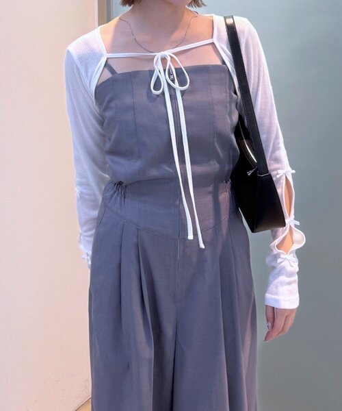 mline（エムライン）の「クロップドリボンカーデ（カーディガン/ボレロ・レディース・オフホワイト/ブラック/ピンク/グレー/イエロー・FREE）」の6枚目の写真