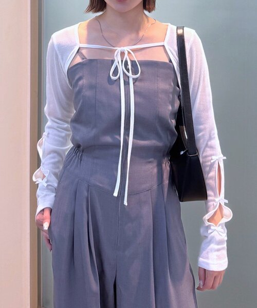 mline（エムライン）の「クロップドリボンカーデ（カーディガン/ボレロ・レディース・オフホワイト/ブラック/ピンク/グレー/イエロー・FREE）」の7枚目の写真