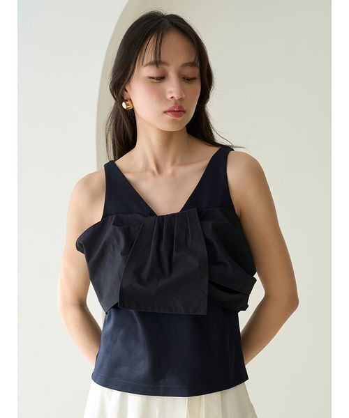 スナイデル　美品　新作　リボンディテールカットトップス　ブラック SNIDEL（スナイデル）の「リボンディテールカットトップス（T