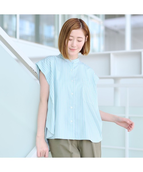 AOYAMA(アオヤマ)の「<超!接触冷感>スクエアオーバーシャツブラウス【フレンチスリーブ】(シャツ/ブラウス・レディース・グリーン/オレンジ・M/L)」の10枚目の写真