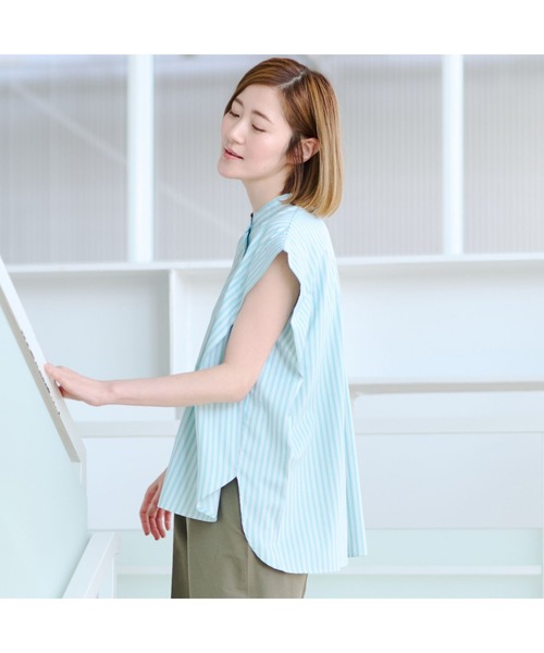 AOYAMA(アオヤマ)の「<超!接触冷感>スクエアオーバーシャツブラウス【フレンチスリーブ】(シャツ/ブラウス・レディース・グリーン/オレンジ・M/L)」の9枚目の写真