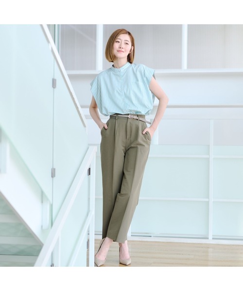 AOYAMA(アオヤマ)の「<超!接触冷感>スクエアオーバーシャツブラウス【フレンチスリーブ】(シャツ/ブラウス・レディース・グリーン/オレンジ・M/L)」の8枚目の写真