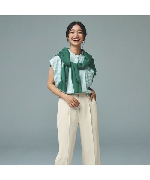 AOYAMA(アオヤマ)の「<超!接触冷感>スクエアオーバーシャツブラウス【フレンチスリーブ】(シャツ/ブラウス・レディース・グリーン/オレンジ・M/L)」の6枚目の写真