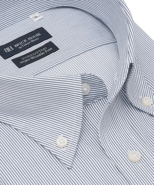 TOKYO SHIRTS(トウキョウシャツ)の「【超形態安定】 形態安定ノンアイロン ボタンダウン 半袖ビジネスワイシャツ(大きいサイズ)(ビジネスシャツ・メンズ・ネイビー・首回り47cm/首回り45cm)」の2枚目の写真