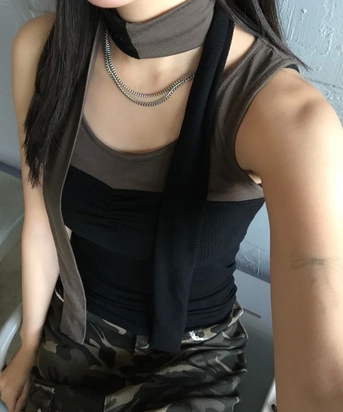 タンクトップ ノースリーブ Bicolor tie tank top/タイSET「JD」 レディース Bicolor tie tank top/タイSET【JD】（タンクトップ）｜Judin