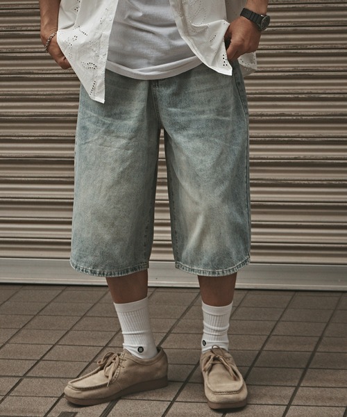 セール】Faded denim half pants / 色落ち加工 デニムハーフ