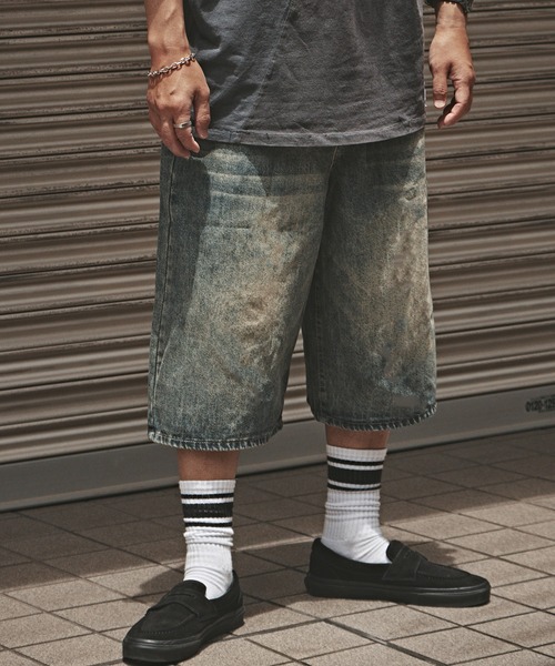Faded denim half pants / 色落ち加工 デニムハーフパンツ