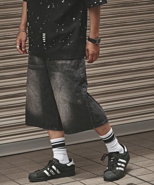 パンツ Denim half pants Men's Hole Motorcycle Denim Half Pants Casual Denim Shorts