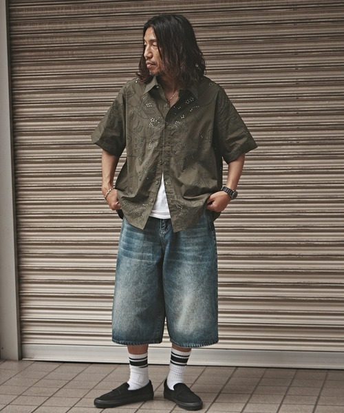 ALL RUNS(オールランズ)の「Faded denim half pants / 色落ち加工 デニムハーフパンツ メンズ 秋物 秋服 2026年秋冬(デニムパンツ・メンズ・ブラック/ブルー系2/ブルー系3/ブルー系1・L/M)」の15枚目の写真