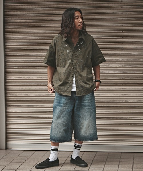 セール】Faded denim half pants / 色落ち加工 デニムハーフ