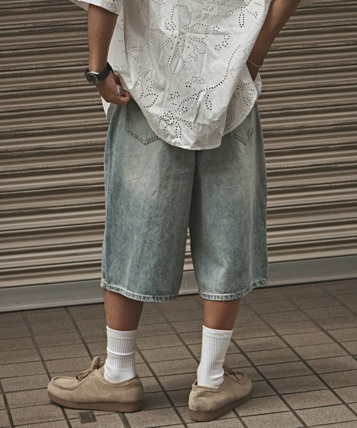 セール】Faded denim half pants / 色落ち加工 デニムハーフ