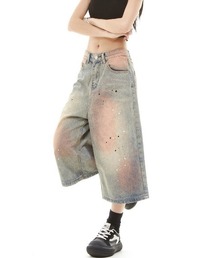 Theater code（シアターコード）の「Half denim pants with paint-repellent design/ペンキ撥ねデザインハーフデニムパンツ（デニムパンツ・メンズ）」