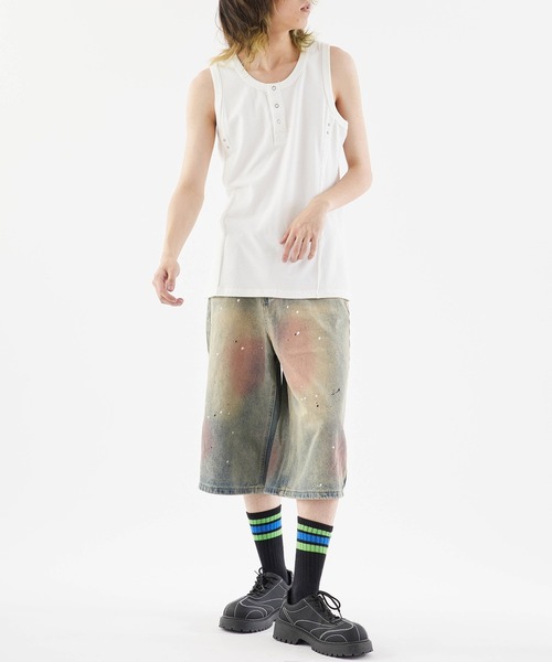 Theater code（シアターコード）の「Half denim pants with paint-repellent design/ペンキ撥ねデザインハーフデニムパンツ（デニムパンツ・メンズ・ブルー・M/L）」の13枚目の写真