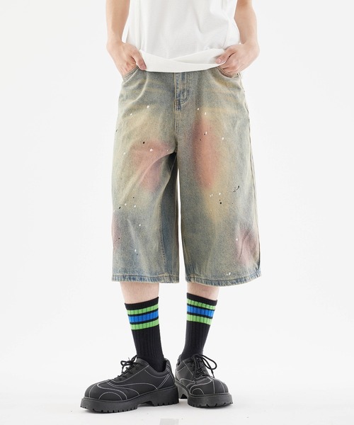 Theater code（シアターコード）の「Half denim pants with paint-repellent design/ペンキ撥ねデザインハーフデニムパンツ（デニムパンツ・メンズ・ブルー・M/L）」の18枚目の写真