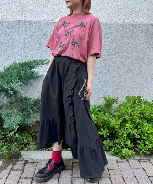 H.A.K(ハク)の「5.6オンスコットン天竺リボンモチーフプリントTシャツ(Tシャツ/カットソー・レディース・ホワイト/ピンク/チャコール・FREE)」の9枚目の写真