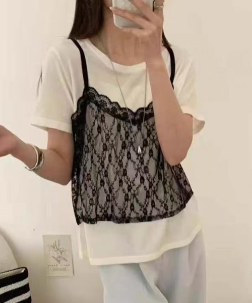 Floral Lace Layered Top / 花柄レース レイヤードトップス（T
