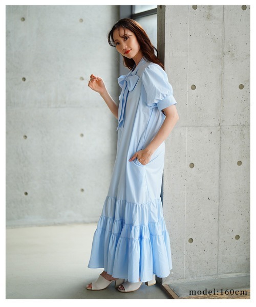 Sawa a la mode(サワアラモード)の「パフスリーブリボンティアードワンピース(ワンピース・レディース・ブラック/ピンク/ブルー・FREE)」の12枚目の写真