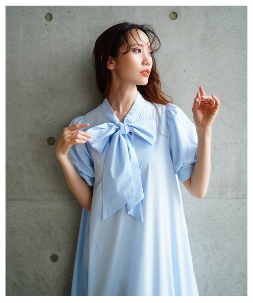 Sawa a la mode(サワアラモード)の「パフスリーブリボンティアードワンピース(ワンピース・レディース・ブラック/ピンク/ブルー・FREE)」の14枚目の写真