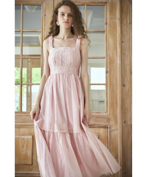 Estella.K スタンドボーダーレースティアードドレス Veronica Belted Dress スタンドレースシャツドレス（ワンピース