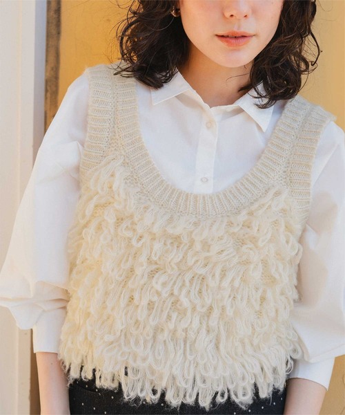 titivate（ティティベイト）の「ループデザインニットベスト（ベスト・レディース・アイボリー/チャコール/ベージュ・M/L）」の6枚目の写真