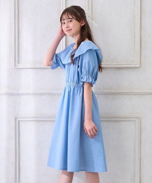 Amourire girl（アムリールガール）の「ダンガリーフリルワンピース（ワンピース・キッズ・サックスブルー/ブルー・160cm/150cm/140cm/130cm）」の9枚目の写真