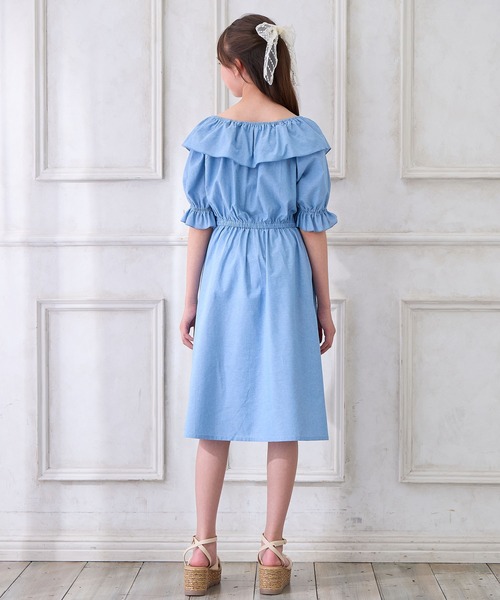 Amourire girl（アムリールガール）の「ダンガリーフリルワンピース（ワンピース・キッズ・サックスブルー/ブルー・160cm/150cm/140cm/130cm）」の8枚目の写真