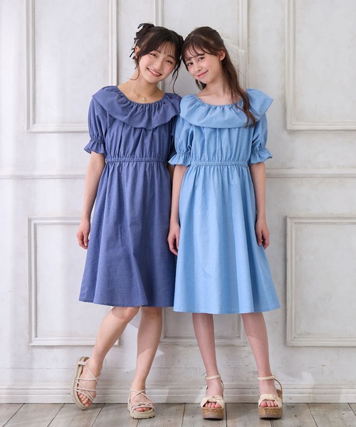 Amourire girl（アムリールガール）の「ダンガリーフリルワンピース（ワンピース・キッズ・サックスブルー/ブルー・160cm/150cm/140cm/130cm）」の21枚目の写真