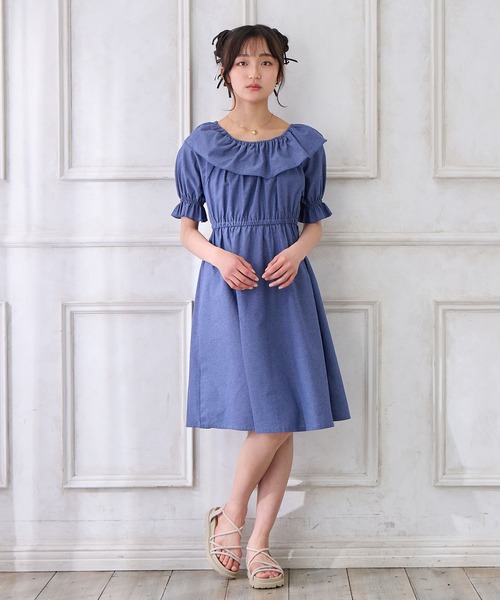 Amourire girl（アムリールガール）の「ダンガリーフリルワンピース（ワンピース・キッズ・サックスブルー/ブルー・160cm/150cm/140cm/130cm）」の14枚目の写真