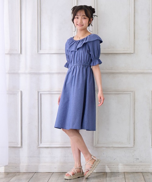 ダンガリーフリルワンピース（ワンピース）｜Amourire girl（アム