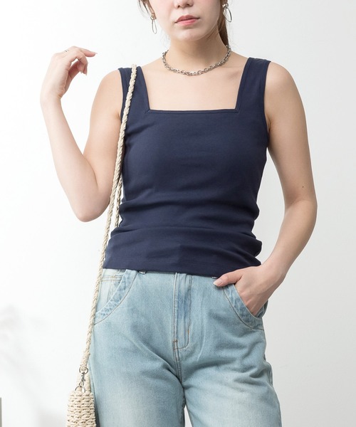 MARAI(マーライ)の「スクエアネック ブラタンクトップ カップ付き(タンクトップ・レディース・ホワイト/チャコールグレー/ブラック/ベージュ/杢グレー/カーキ/ネイビー・LL/3L/4L/L/M)」の13枚目の写真