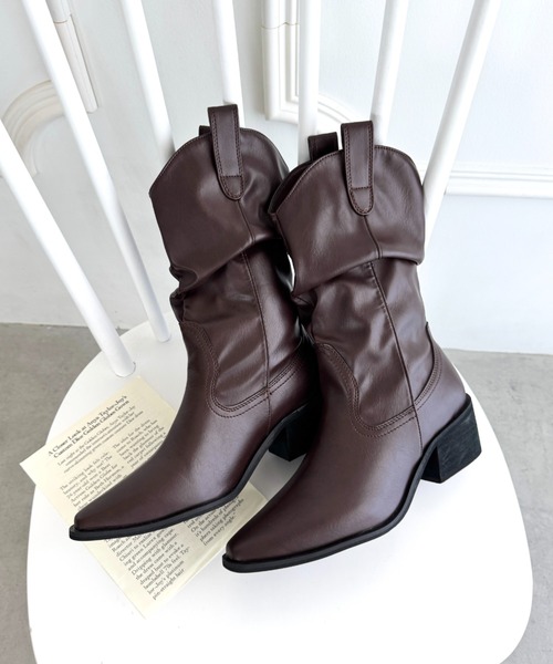 ❤️未使用❤️ ウエスタンブーツ 37EE 25cm ウエスタンブーツ レディース 25.5 クロスインレイ 刺繍 本革