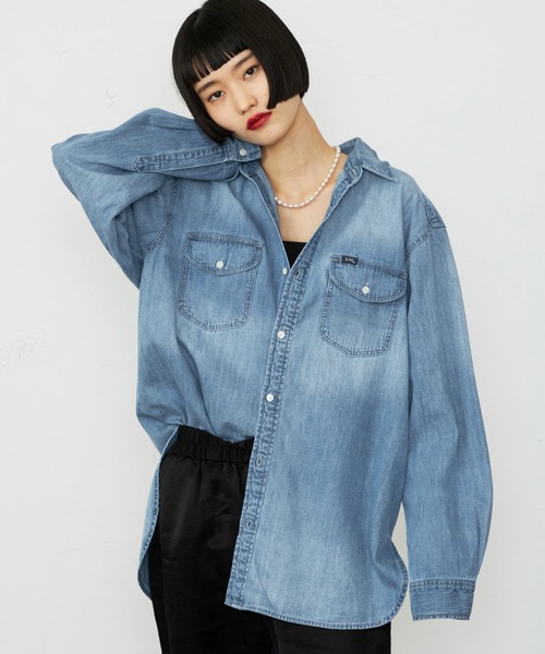 ブラウス シャツ Lee/リー「予約」こなれデニムシャツ　ゆるっとサイズ ライトオンスで着やすい 羽織 シャツ レディース Lee/リー【予約】こなれデニムシャツ ゆるっとサイズ ライト