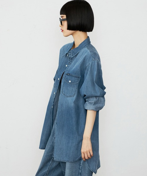 Lee（リー）の「Lee/リー こなれデニムシャツ　ゆるっとサイズ ライトオンスで着やすい 羽織 シャツ（シャツ/ブラウス・レディース・ブルー/ライトインディゴブルー・SMALL/MEDIUM）」の5枚目の写真