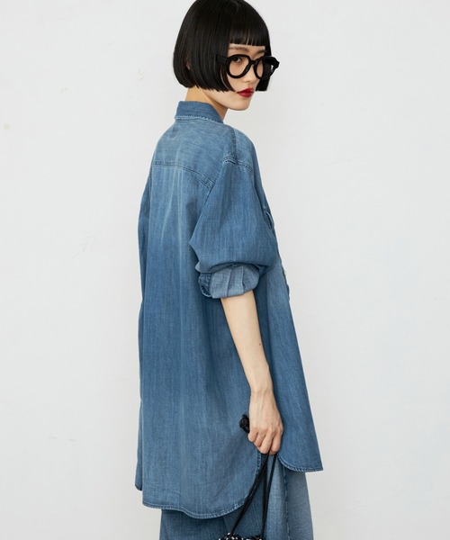 Lee（リー）の「Lee/リー こなれデニムシャツ　ゆるっとサイズ ライトオンスで着やすい 羽織 シャツ（シャツ/ブラウス・レディース・ブルー/ライトインディゴブルー・SMALL/MEDIUM）」の6枚目の写真